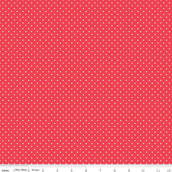 28" End of Bolt Piece - SALE White on Cayenne Red Swiss Dots - Riley Blake - Polka Dot - Quilting Cotton Fabric