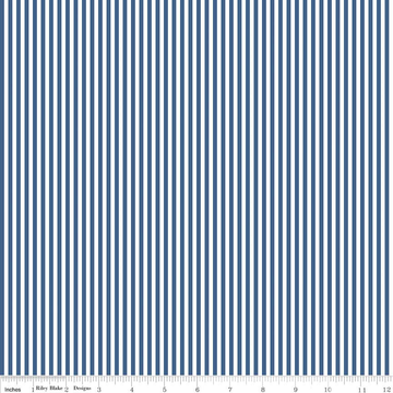 SALE Denim Blue & White 1/8 Eighth Inch Stripe - Riley Blake Designs - Quilting Cotton Fabric