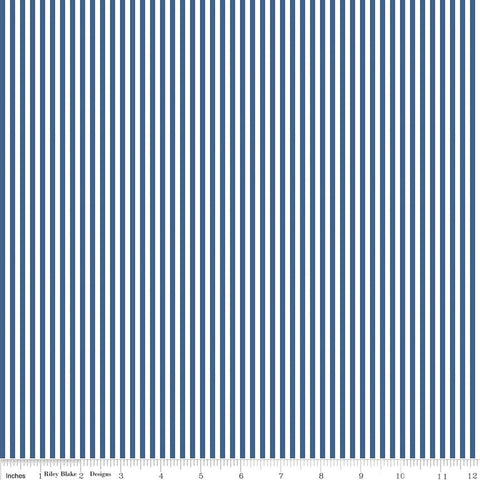 SALE Denim Blue and White 1/8 Eighth Inch Stripe - Riley Blake Designs - Quilting Cotton Fabric