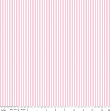 DEAL Peony Pink & White 1/8 Eighth Inch Stripe Pink Striped Fabric - Riley Blake Quilting Cotton Fabric