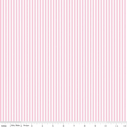 DEAL Peony Pink & White 1/8 Eighth Inch Stripe Pink Striped Fabric - Riley Blake Quilting Cotton Fabric