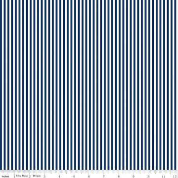 SALE Navy Blue & White 1/8 Eighth Inch Stripe - Riley Blake Designs - Quilting Cotton Fabric