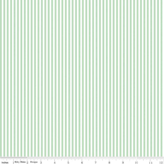 SALE Sweet Mint & White 1/8 Eighth Inch Stripe - Riley Blake Designs - Green - Quilting Cotton Fabric