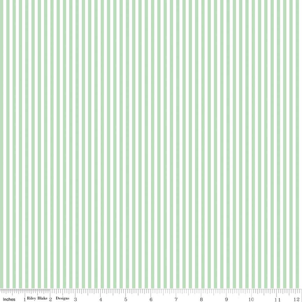 SALE Sweet Mint and White 1/8 Eighth Inch Stripe - Riley Blake Designs - Green - Quilting Cotton Fabric