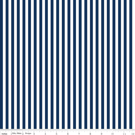 DEAL Navy Blue & White 1/4 Quarter Inch Stripe - Riley Blake Designs - Quilting Cotton Fabric