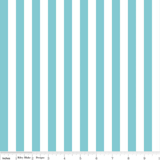 18" End of Bolt - SALE Aqua Blue and White 1/2 Half Inch Stripe - Riley Blake Designs - Quilting Cotton Fabric