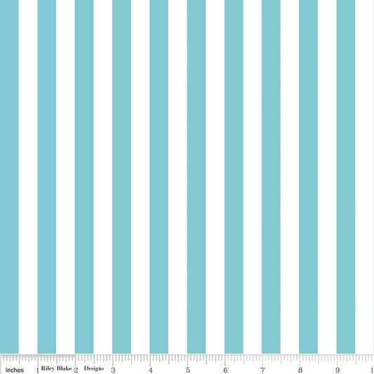 17" End of Bolt - SALE Aqua Blue and White 1/2 Half Inch Stripe - Riley Blake Designs - Quilting Cotton Fabric