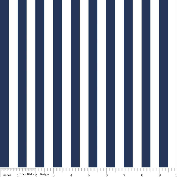 12" End of Bolt Piece - Navy Blue and White 1/2 Half Inch Stripe - Riley Blake Designs - Quilting Cotton Fabric