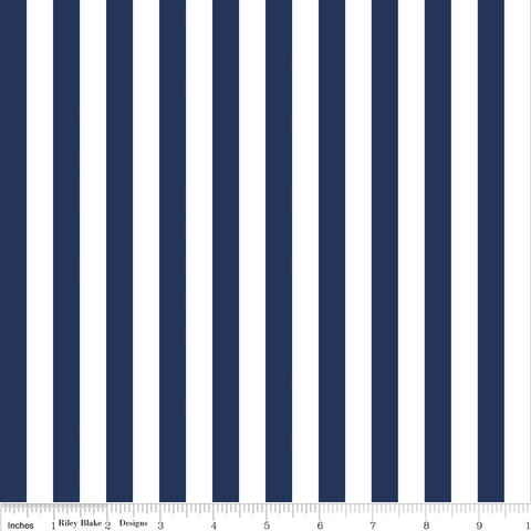 14" End of Bolt Piece - Navy Blue and White 1/2 Half Inch Stripe - Riley Blake Designs - Quilting Cotton Fabric