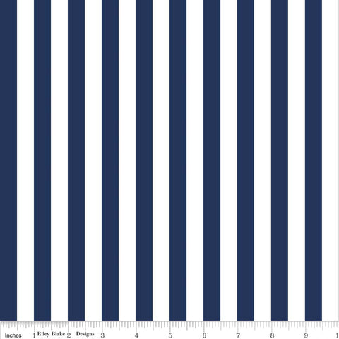 10" End of Bolt Piece - Navy Blue and White 1/2 Half Inch Stripe - Riley Blake Designs - Quilting Cotton Fabric