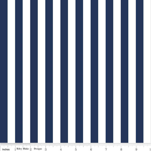 12" End of Bolt - DEAL Navy Blue & White 1/2 Half Inch Stripe - Riley Blake Designs - Quilting Cotton Fabric