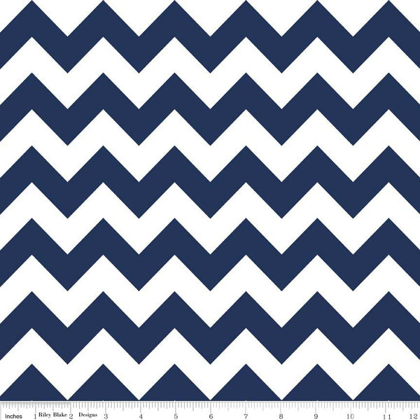 17" End of Bolt - SALE Navy Medium Chevron - Riley Blake Designs - Navy Blue and White - Quilting Cotton Fabric