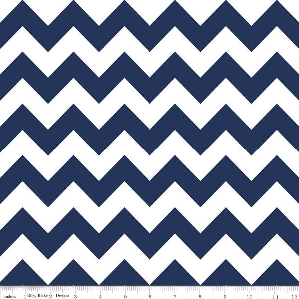 21" End of Bolt - SALE Navy Medium Chevron - Riley Blake Designs - Navy Blue and White - Quilting Cotton Fabric