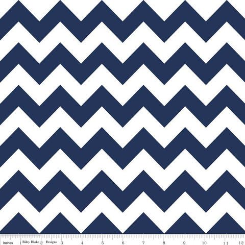 21" End of Bolt - SALE Navy Medium Chevron - Riley Blake Designs - Navy Blue and White - Quilting Cotton Fabric