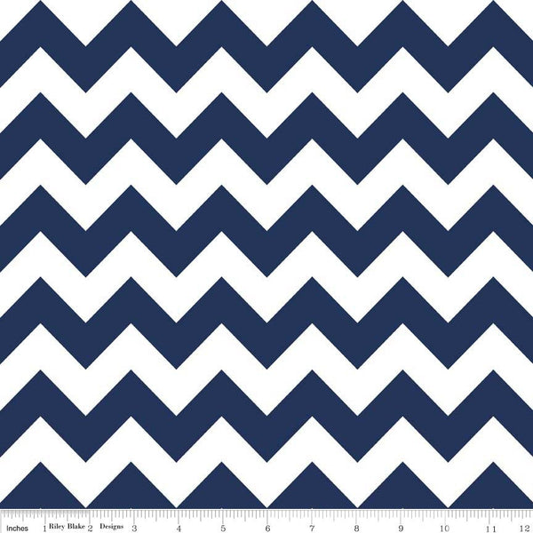 CLEARANCE 21" End of Bolt - Navy Medium Chevron - Riley Blake Designs - Navy Blue and White - Quilting Cotton Fabric