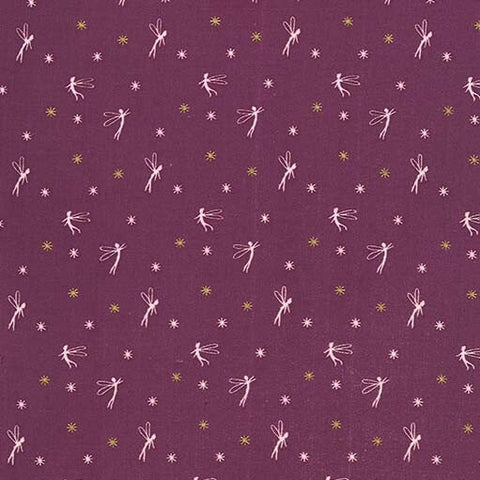 Fat Quarter End of Bolt - SALE Peter Pan - Tink - Mauve - Sarah Jane for Michael Miller - Purple Tinkerbell METALLIC  Quilting Cotton Fabric