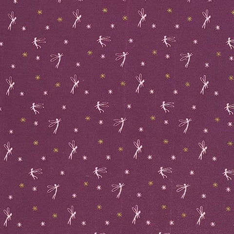 Fat Quarter End of Bolt - SALE Peter Pan - Tink - Mauve - Sarah Jane for Michael Miller - Purple Tinkerbell METALLIC  Quilting Cotton Fabric