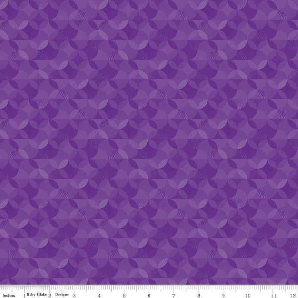 34" End of Bolt - Crayola Kaleidoscope Pouncy Purple - Riley Blake Designs - Orange Peel Circle Pattern - Quilting Cotton Fabric