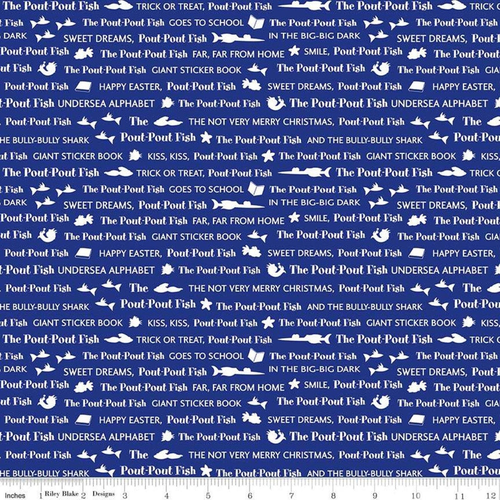 Fat Quarter End of Bolt - CLEARANCE The Pout-Pout Fish Stories Blue - Riley Blake Designs - Text Story Titles - Quilting Cotton Fabric -