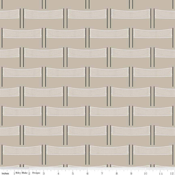 Fat Quarter End of Bolt - CLEARANCE Varsity Volleyball Net Tan - Riley Blake Designs - Brown - Quilting Cotton Fabric