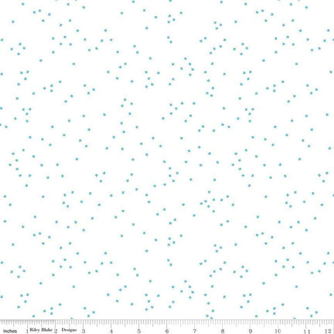SALE Blossom on White Peacock by Riley Blake Designs - Blue Aqua on White - Quilting Cotton Fabric