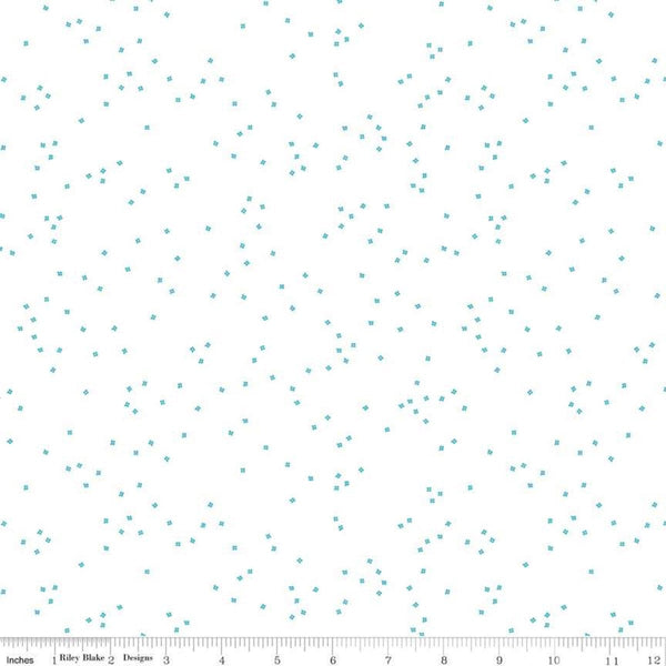 SALE Blossom on White Peacock by Riley Blake Designs - Blue Aqua on White - Quilting Cotton Fabric