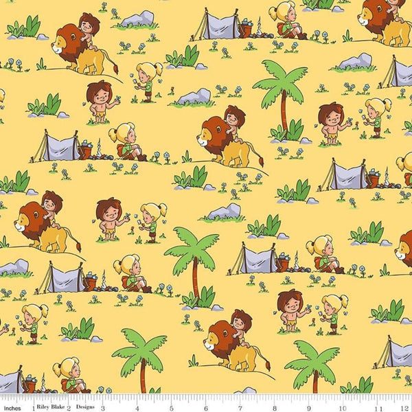 Fat Quarter End of Bolt - CLEARANCE Tarzanimals Tarzan and Jane Yellow - Riley Blake Designs - Jungle Animals Lions - Quilting Cotton Fabric