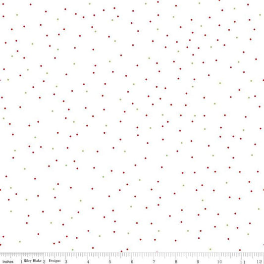 DEAL Pin Dot Christmas - Riley Blake Designs - White Red Green - Lori Holt - Quilting Cotton Fabric