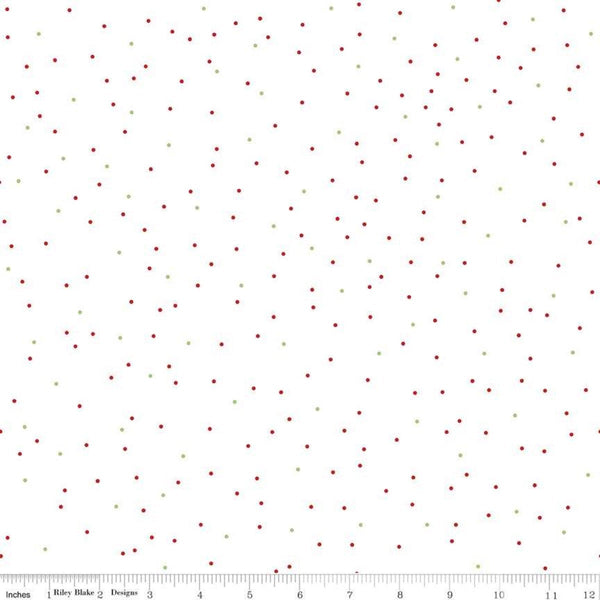 SALE Pin Dot Christmas - Riley Blake Designs - White Red Green - Lori Holt - Quilting Cotton Fabric