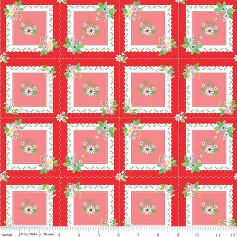 13" End of Bolt - CLEARANCE Vintage Keepsakes Handkerchief Red - Riley Blake Designs - Floral Flowers - Quilting Cotton Fabric