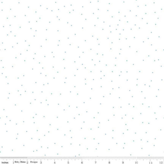 DEAL Pin Dot Aqua - Riley Blake Designs - Aqua Blue on White Polka Dot - Quilting Cotton Fabric