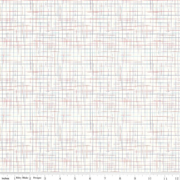 Gunny Sack Patriotic - Riley Blake Designs - Cream Red Blue Lines - Lori Holt - Quilting Cotton Fabric