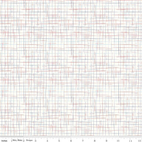 Gunny Sack Patriotic - Riley Blake Designs - Cream Red Blue Lines - Lori Holt - Quilting Cotton Fabric