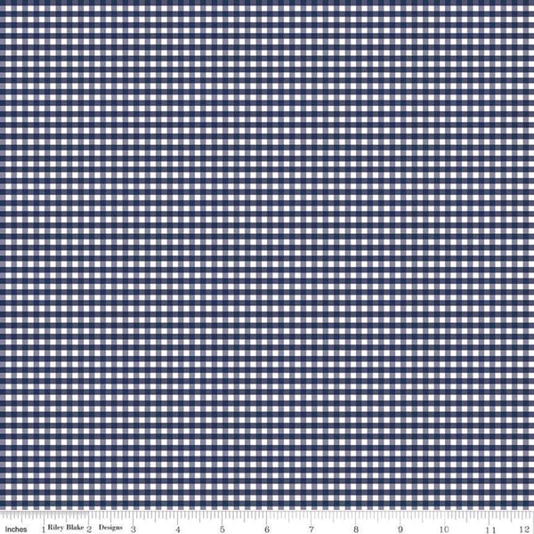 SALE Navy and White 1/8" Eighth Inch Small PRINTED Gingham - Riley Blake Designs - Blue Checker - Quilting Cotton Fabric