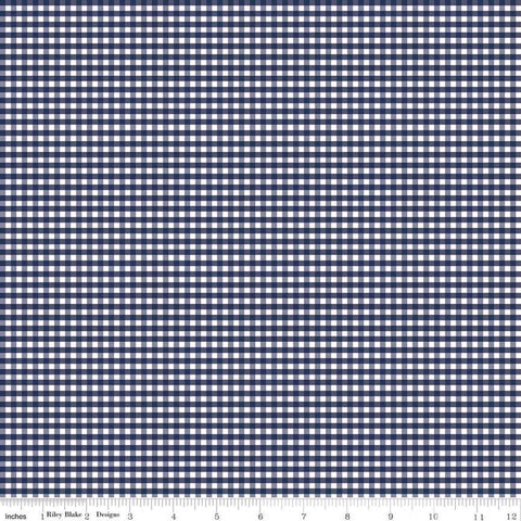SALE Navy and White 1/8" Eighth Inch Small PRINTED Gingham - Riley Blake Designs - Blue Checker - Quilting Cotton Fabric