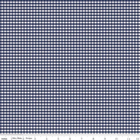 SALE Navy and White 1/8" Eighth Inch Small PRINTED Gingham - Riley Blake Designs - Blue Checker - Quilting Cotton Fabric