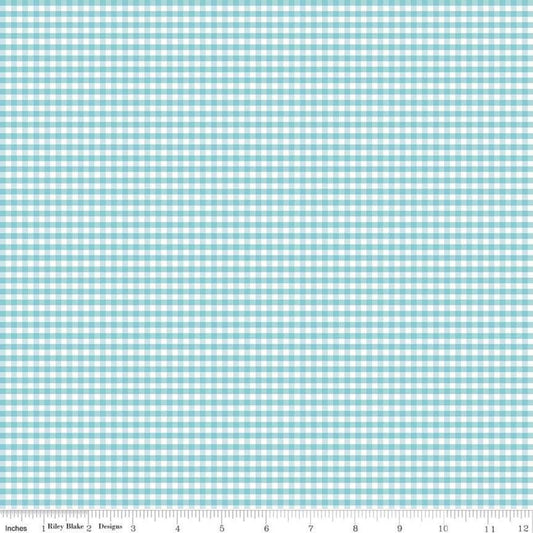 DEAL Aqua & White 1/8" Eighth Inch Small PRINTED Gingham - Riley Blake Designs - Blue Checker - Quilting Cotton Fabric