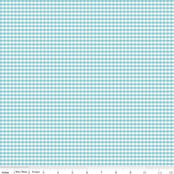 SALE Aqua and White 1/8" Eighth Inch Small PRINTED Gingham - Riley Blake Designs - Blue Checker - Quilting Cotton Fabric