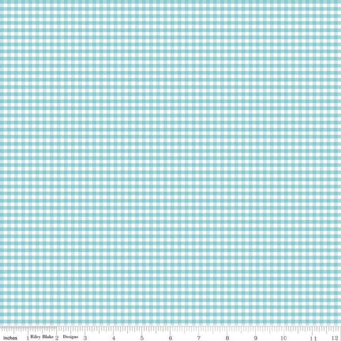 SALE Aqua and White 1/8" Eighth Inch Small PRINTED Gingham - Riley Blake Designs - Blue Checker - Quilting Cotton Fabric