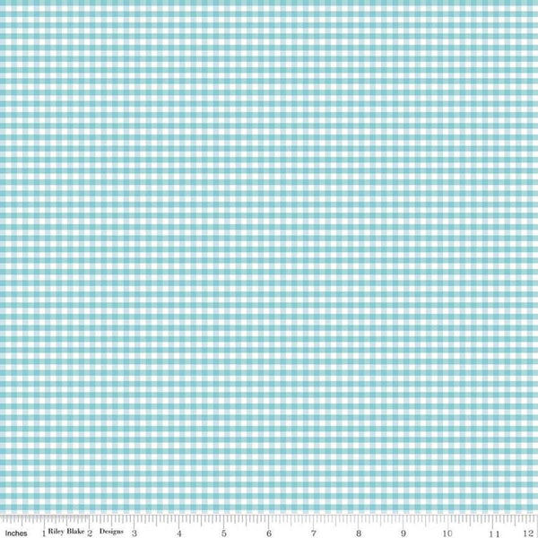 SALE Aqua and White 1/8" Eighth Inch Small PRINTED Gingham - Riley Blake Designs - Blue Checker - Quilting Cotton Fabric