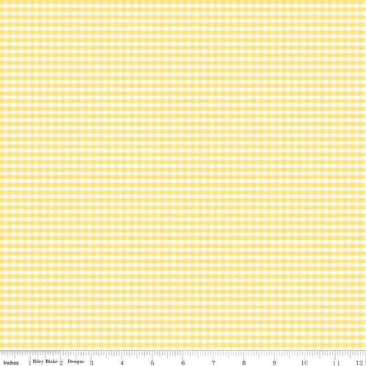 Fat Quarter End of Bolt - Yellow and White 1/8" Eighth Inch Small PRINTED Gingham - Riley Blake Designs - Checker - Quilting Cotton Fabric