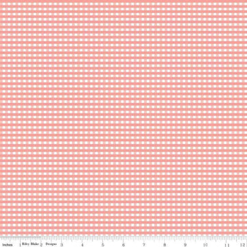 26" End of Bolt - Coral and White 1/8" Eighth Inch Small PRINTED Gingham - Riley Blake - Pink Checker - Quilting Cotton Fabric
