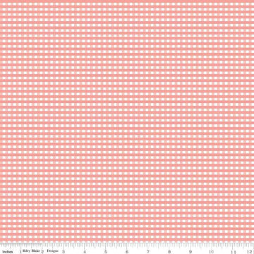 Fat Quarter End of Bolt - Coral and White 1/8" Eighth Inch Small PRINTED Gingham - Riley Blake - Pink Checker - Quilting Cotton Fabric