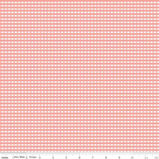 Fat Quarter End of Bolt - Coral and White 1/8" Eighth Inch Small PRINTED Gingham - Riley Blake - Pink Checker - Quilting Cotton Fabric