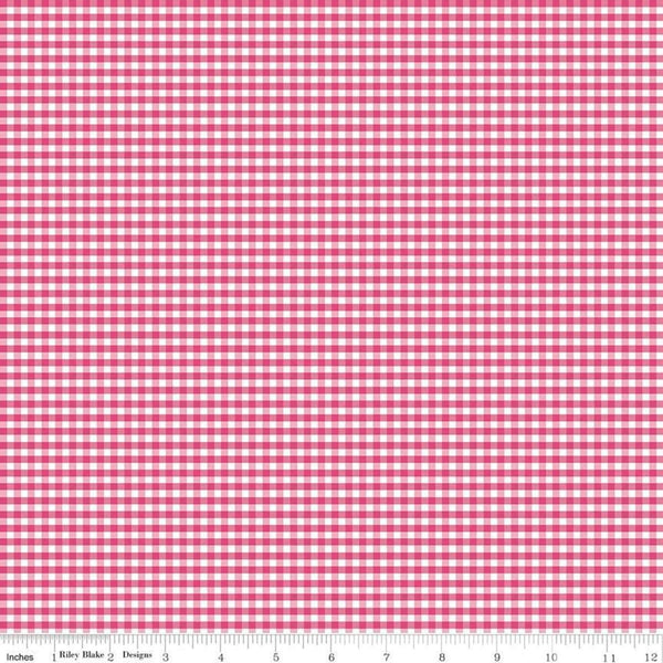 SALE Hot Pink and White 1/8" Eighth Inch Small PRINTED Gingham - Riley Blake Designs - Checker - Quilting Cotton Fabric