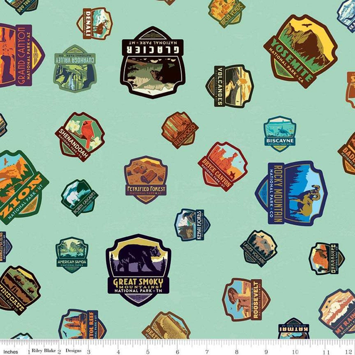 DEAL National Parks Patches Sea Green - Riley Blake Designs - Outdoors ...