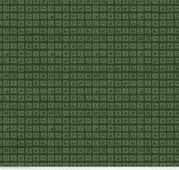 SALE National Parks Signs Green - Riley Blake Designs - Recreation Outdoors Icons - Quilting Cotton Fabric
