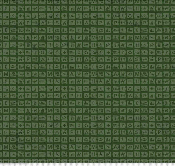 SALE National Parks Signs Green - Riley Blake Designs - Recreation Outdoors Icons - Quilting Cotton Fabric