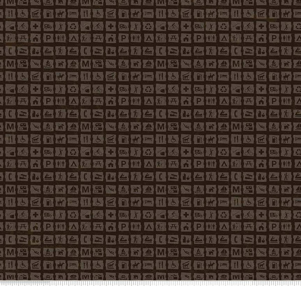 SALE National Parks Signs Dark Brown - Riley Blake Designs - Recreation Outdoors Icons - Quilting Cotton Fabric