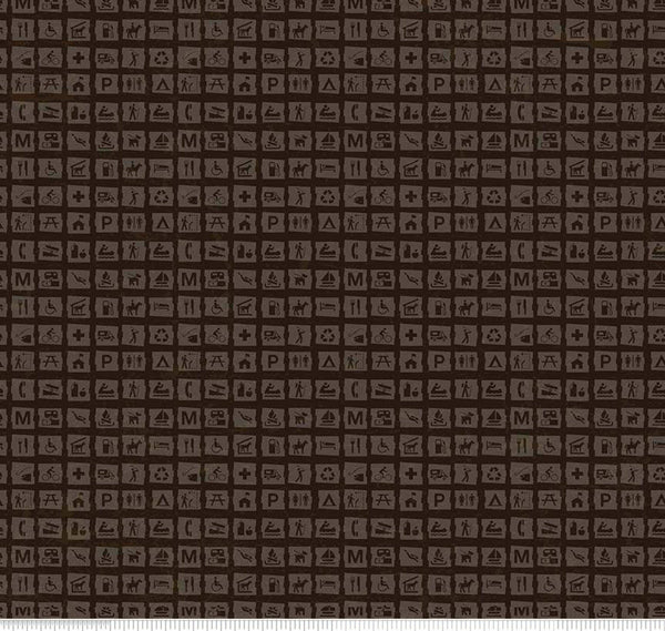 SALE National Parks Signs Dark Brown - Riley Blake Designs - Recreation Outdoors Icons - Quilting Cotton Fabric